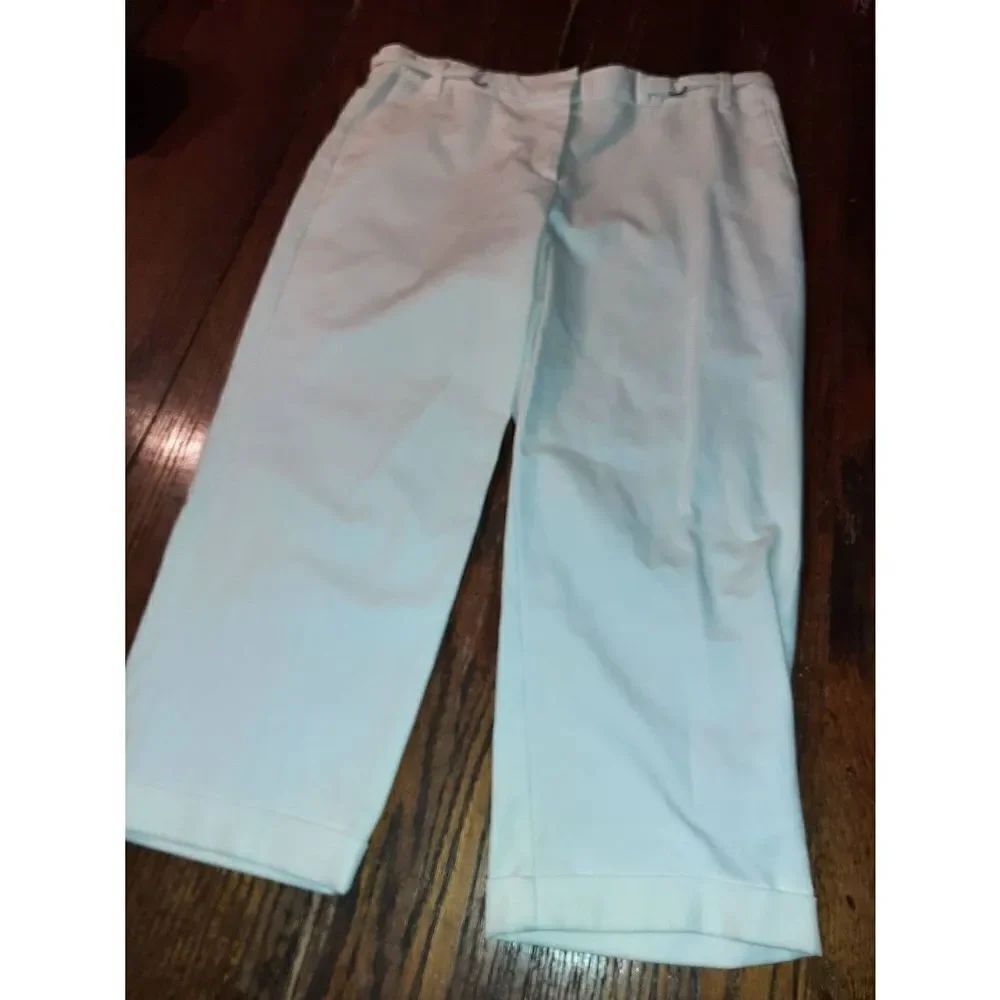 Size 10 Zac & Rachel White Mid Rise Capri Casual Pants Cuffed Hem